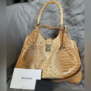 Brahmin Tan Croc-Embossed Shoulder Bag